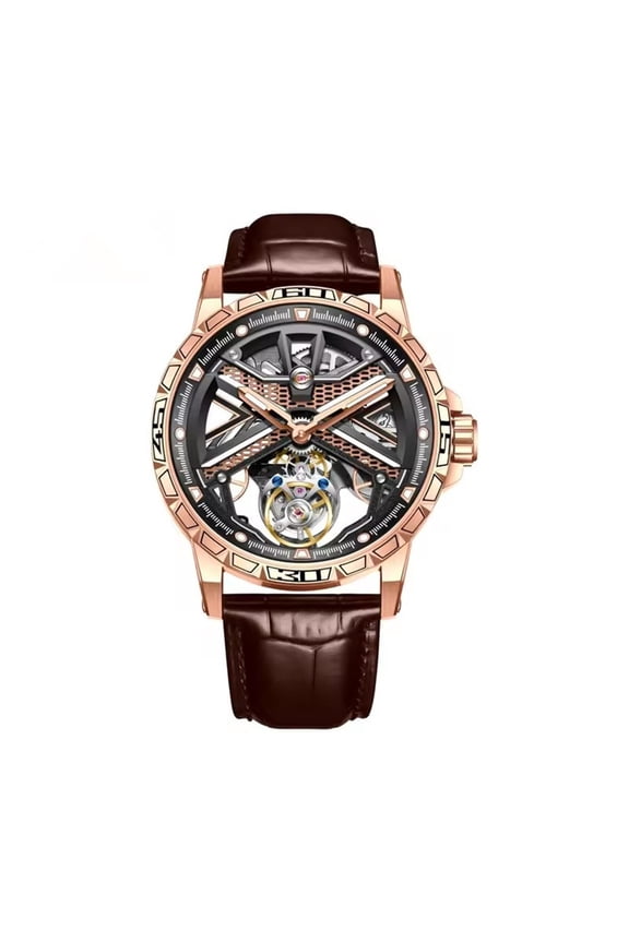 Skeleton Tourbillon Mechanical Hand Wind Movement Wrist Watch Men Sapphire Crystal Diamond Business Double-sided Hollow Waterproof Clock Man Luminous Steel Leather Wristwatch