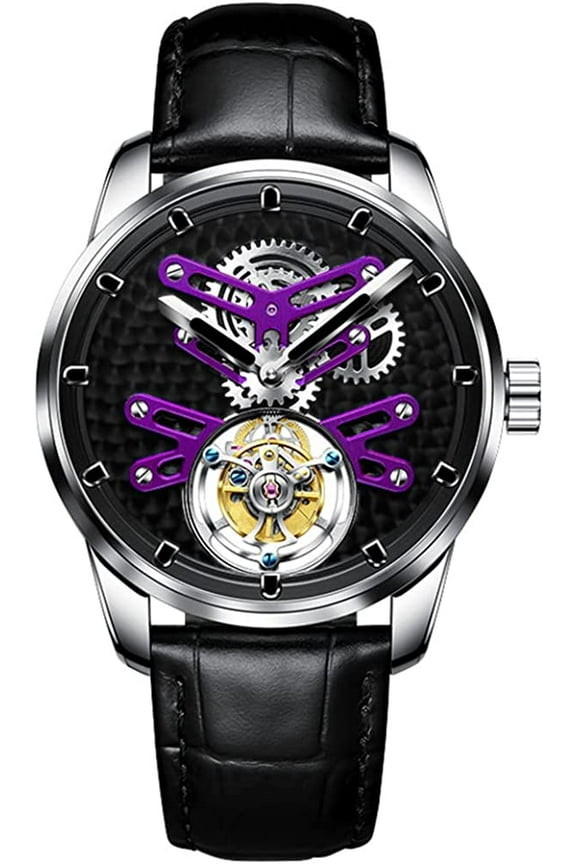Stent Tourbillon Skeleton Mechanical Hand-Wind Wrist Watch Men Sapphire Crystal Manual Special Hollow Business Dress Clock Male Luminous Stainless Steel Leather