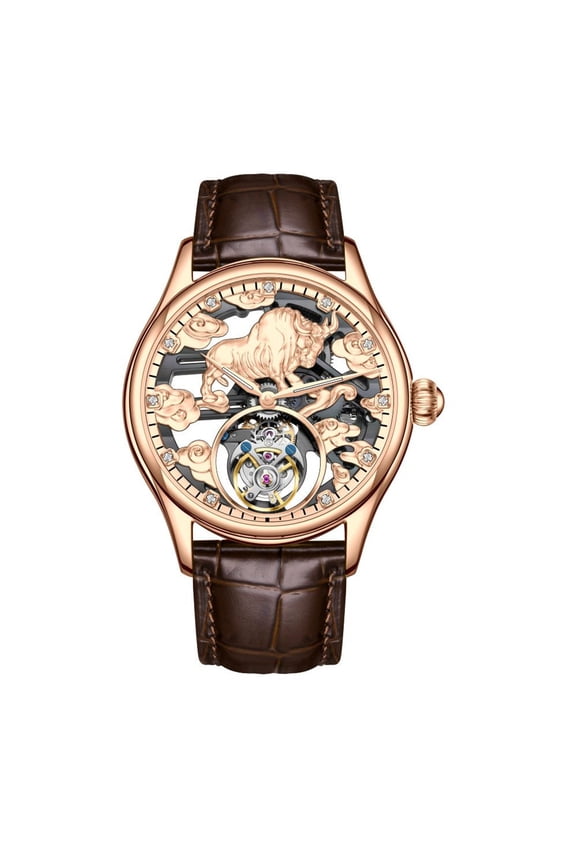 Tourbillon Skeleton Cow Dial Mechanical Hand Wind Wrist Watch Men Sapphire Crystal Diamond Business Double-sided Hollow Waterproof Clock Man Luminous Steel Leather Wristwatch