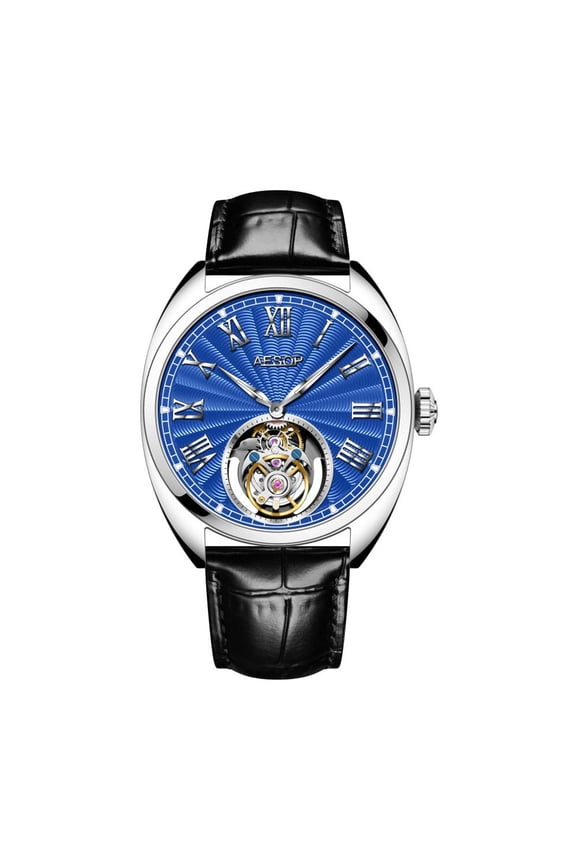 Tourbillon Skeleton Diamond Dial Mechanical Hand Wind Wrist Watch Men Sapphire Crystal Business Double-sided Hollow Waterproof Clock Man Luminous Steel Leather Wristwatch