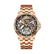 AESOP Tourbillon Skeleton Mechanical Hand Wind Wrist Watch Men Sapphire Crystal Diamond Business Double-sided Hollow Waterproof Clock Man Luminous Steel Leather Wristwatch Chinese Loong Pattern Dial