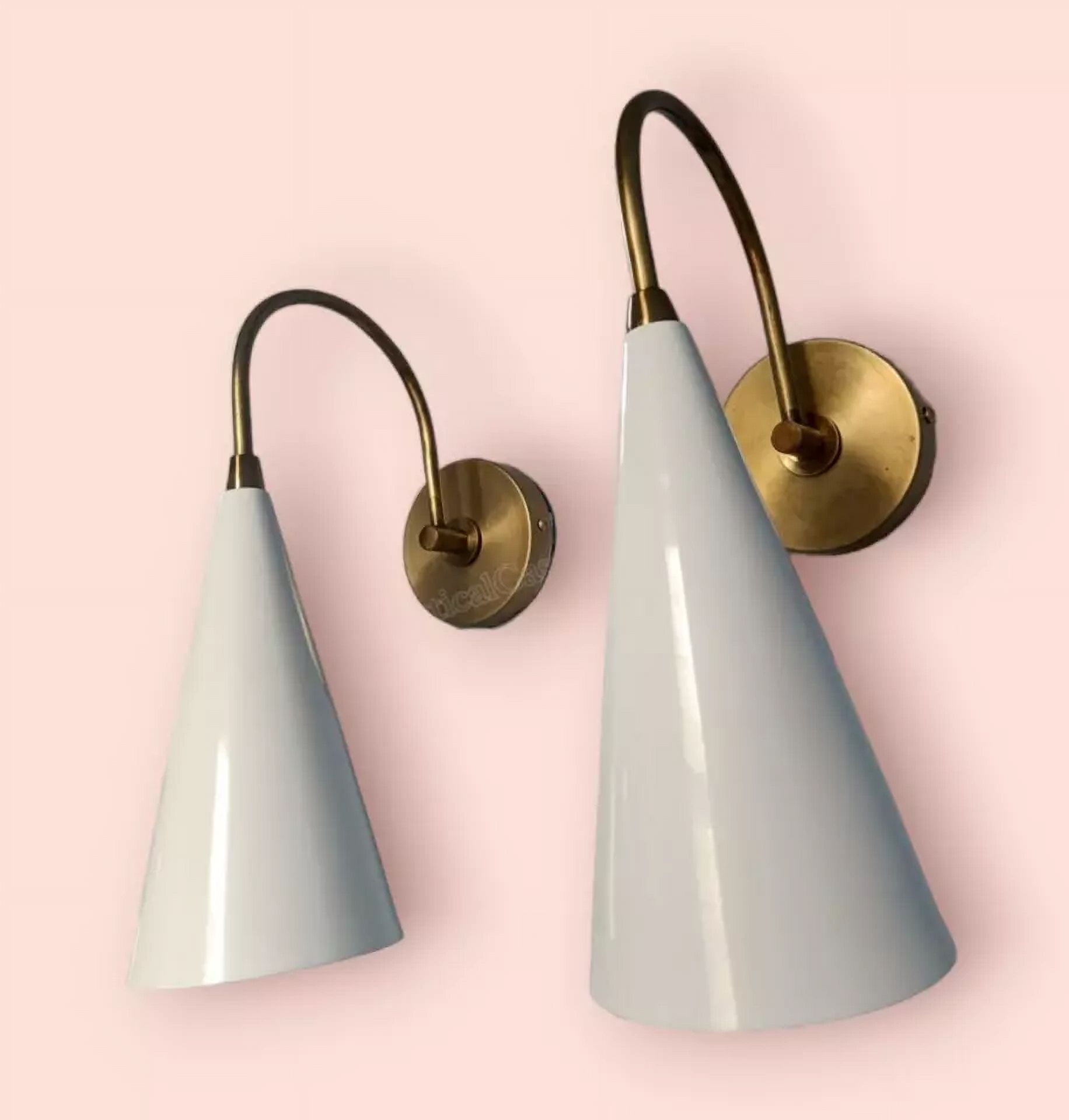 AESTHETIC VINTAGE COLLECTION 1950 Mid Century White Cone Shape Brass Wall Sconce Light New Italian Diabolo for  Indoor Locations