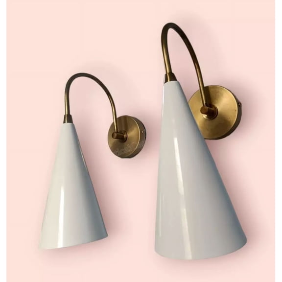 AESTHETIC VINTAGE COLLECTION 1950 Mid Century White Cone Shape Brass Wall Sconce Light New Italian Diabolo for Indoor Locations