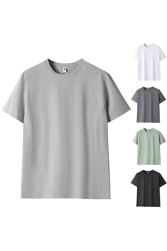Men's Active Fit Short Sleeve Tees, Athletic Crew Neck Shirts, Casual Pull-on Jerseys, Quick-Drying Breathable for Fitness, Running, Summer, Gray S