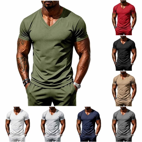 AESTIVO Men's V-Neck Short Sleeve Tops, Slim Fit Athleisure Tees, Casual Activewear Shirts, Breathable Quick-Dry for Workout Vacation, Gray 3XL