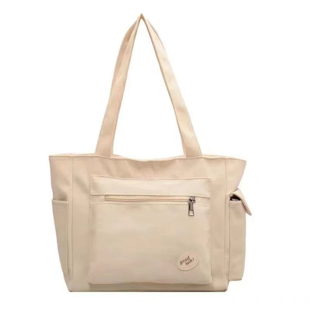 AESTTY Multi Pocket Canvas Tote Bag with Zipper Large Work Bag with Compartments Women s Purse Mom Bag Beige Walmart