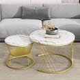 thumbnail image 1 of AESTTY Nesting Coffee Table , Stackable Coffee Table High Gloss Marble, Set Of 2, Round Center Table For Living Room Office, Gold & White, 1 of 7