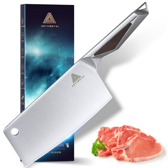 AETHMETAL 7" Meat Cleaver Knife, Carbon Stainless Steel Butcher Knife, Chopping Knife