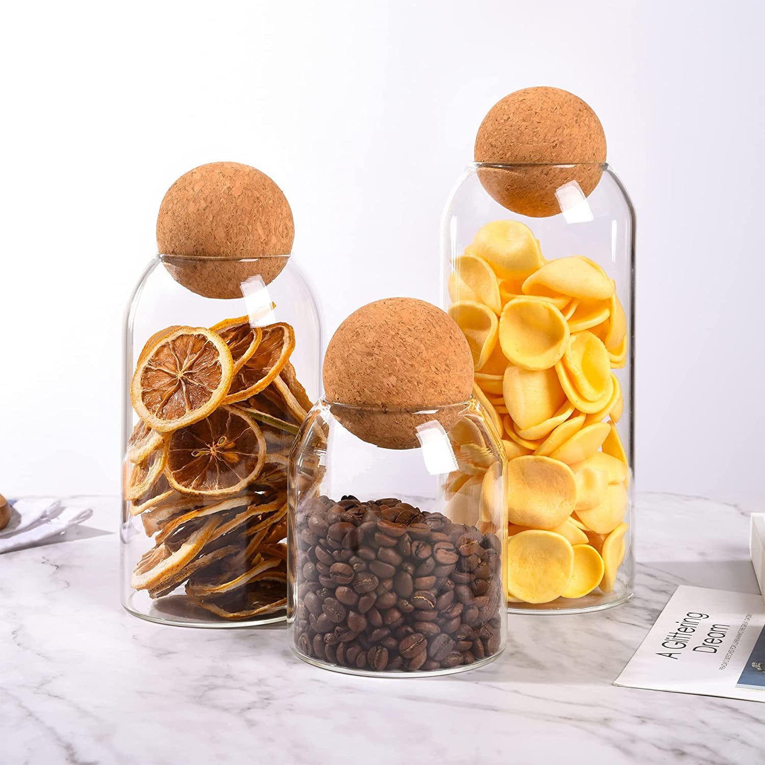 AEVEONE Glass Jar with round Airtight Seal Wood Lid Ball Clear Candy ...