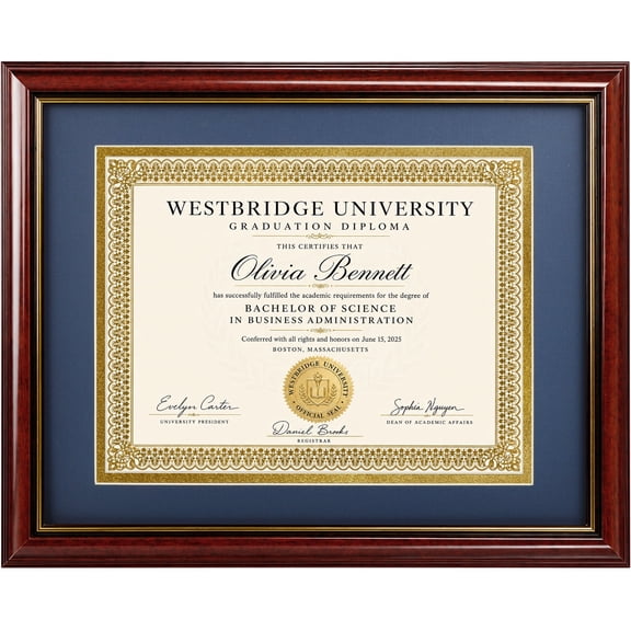 AEVETE Diploma Frame 8.5x11 with Mat or 11x14 Document without Mat, Certificate Frame Solid Wood Degree, Mahogany with Gold Trim 1 Pack