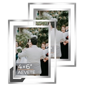 AEVETE 4x6 Picture Frame, Glass Picture Frame for Tabletop Display Vertical or Horizontal, Wedding Frame,Silver 2 Pack