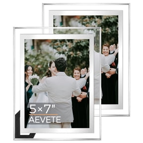 AEVETE 5x7 Picture Frame, Glass Picture Frame for Tabletop Display Vertical or Horizontal, Wedding Frame,Silver 2 Pack