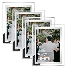 AEVETE 5x7 Picture Frame, Glass Picture Frame for Tabletop Display Vertical or Horizontal, Wedding Frame,Silver 4 Pack