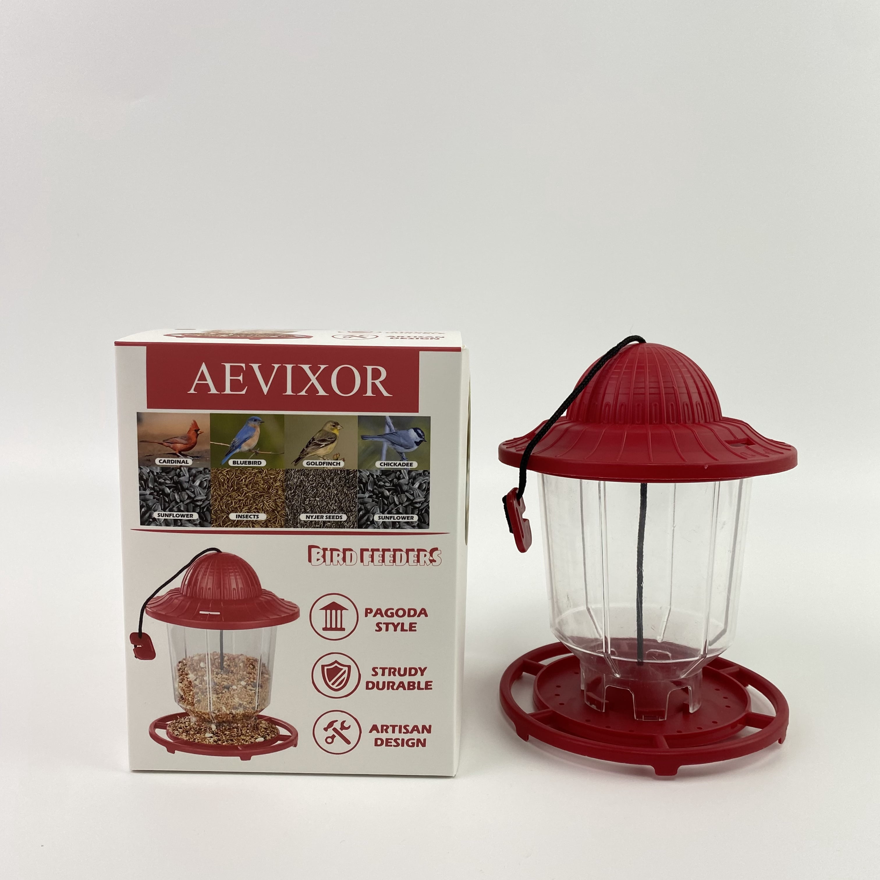 AEVIXOR Bird feeders,Lantern Bird Feeder, Red, 8 inches high 6 inches Wide at top