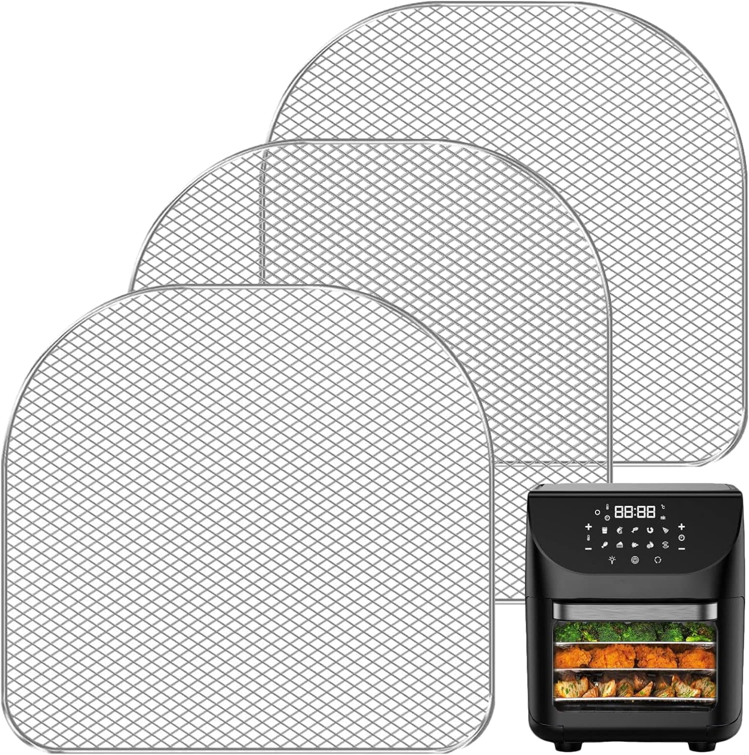 3-tlg. 304 Edelstahl Stapelbare Körbe für Airfryer, PHMING Gitter für 3-tlg. 304 Edelstahl Stapelbare Körbe für Airfryer, PHMING Gitter für
