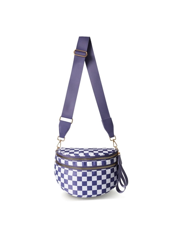 Crossbody Bag,Checkered Purse for Women Black and White Bum Bag Fanny Packs Belt Bag Sling Bag with Shoulder Strap