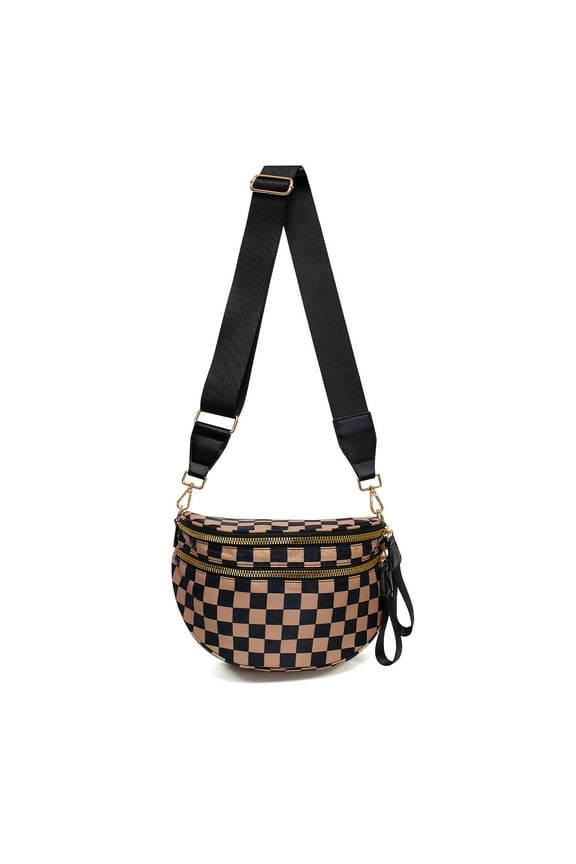 Crossbody Bag,Checkered Purse for Women Black and White Bum Bag Fanny Packs Belt Bag Sling Bag with Shoulder Strap