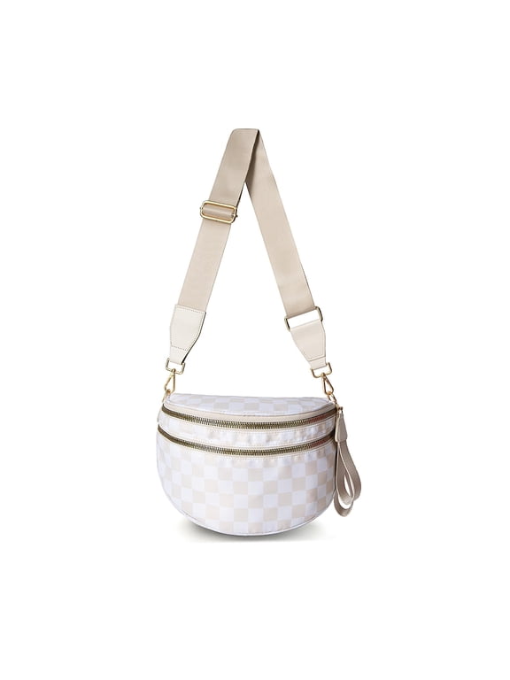 Crossbody Bag,Checkered Purse for Women Black and White Bum Bag Fanny Packs Belt Bag Sling Bag with Shoulder Strap