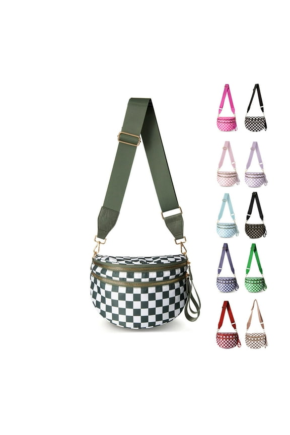 Crossbody Bag,Checkered Purse for Women Black and White Bum Bag Fanny Packs Belt Bag Sling Bag with Shoulder Strap