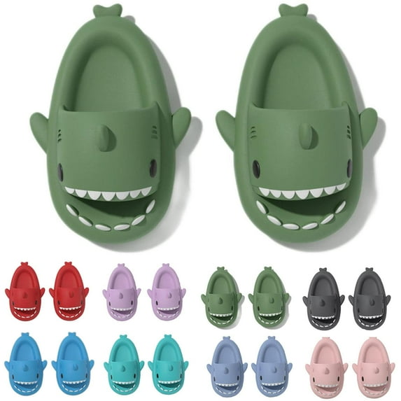 AEVOS Kids Cloud Shark Slippers - Thick Sole Gradient Color Slides for Beach & Bathroom (Navy Blue, Big Kid, Size 12.5, Medium)