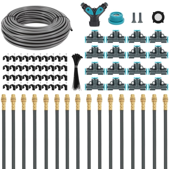 AEVXKHI 100FT 1/4inch Drip Irrigation System, Garden Irrigation Kit with 360° Adjustable Copper Nozzles, Automatic Watering Sprinkler System for Outdoor, Raisedbed, Lawn, Greenhouse