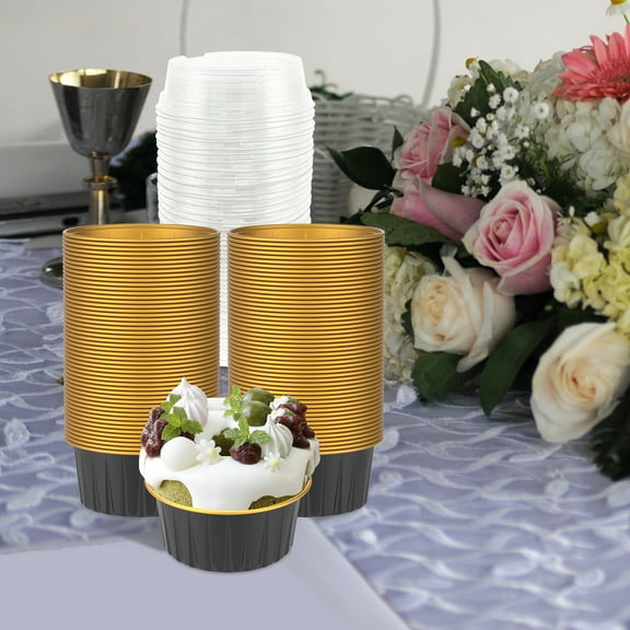 AEVXKHI 100PCS Mini Loaf Pans Aluminium Foil Mini Cake Pans Anti Stick Mini Cake Tins with Lid Stackable Small Cake Containers Keep Fresh Mini Loaf Pans Suitable for Cake Tarts