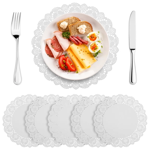 AEVXKHI 100PCS Round Paper Doilies, 13.5" Kraft Paper Placemats with Lace Edges, Disposable Decorative Place Mats, Paper Dining Table Pads for Food, Cakes, Crafts