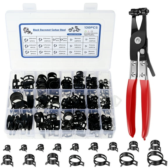 AEVXKHI 130PCS Spring Band Hose Clamps, Leak Proof Flat Hose Clamp Assortment Kit, Solid Constant Tension Steel Clip for Connecting