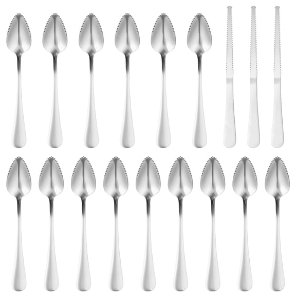AEVXKHI 15PCS Stainless Steel Grapefruit Spoons and 3PCS Grapefruit Cutters with Serrated Edges, Grapefruit Spoon Utensil Set for Peeling and Scooping the Pulp