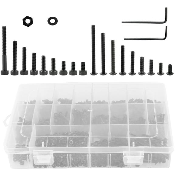AEVXKHI 1600PCS M3 Screws Assortment Kit, Hex Socket Button & Cap Head Metric Screw Assortment M3 Bolts and Nuts Washers Kit Black Small Machine Screw Set for 3D Printing