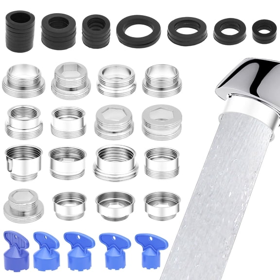 AEVXKHI 16PCS Faucet Adapter with Rubber Sealing Ring, Kitchen Sink Aerator Adapters with 5PCS Removal Wrench Tools, Male Female Connectors, Faucet Adapter for Water Filter, Garden Hose, RV