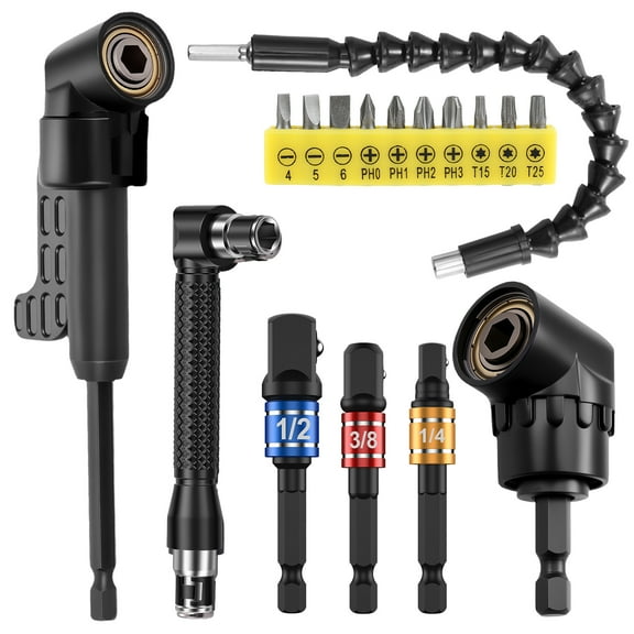AEVXKHI 17PCS L Shape Spanner Screwdriver Bit Kit, Flexible Drill Bit Extension Set, Steel Extension Screwdriver Bit Kit, 360° Rotatable Drill Bits Extension Set Suitable
