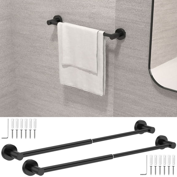 AEVXKHI 2 Pack Stainless Steel Towel Rack, Black Towel Rack Solid Bathroom Accessories Towel Holder, Wall Mounted Towel Rack, Stable Hand Towel Holder