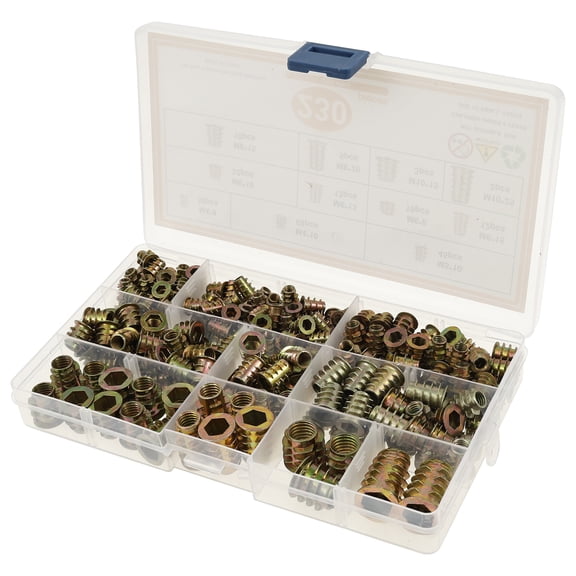 AEVXKHI 230PCS Premium Threaded Inserts, Threaded Wood Inserts, Furniture Screw Nuts Assortment, M4, M5, M6, M8 & M10 Hex Drive Head Nuts for Cabinet Sofa Bed Cupboard Wood Furniture Assortments