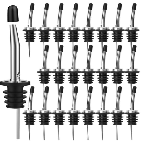 AEVXKHI 24PCS Liquor Bottle Pourer, Stainless Steel Wine Bottle Pourer with Dust Cover, Wine Dispenser Precise Flow Control Wine Pouring Device, Spill Proof Wine Pouring Device for Bars