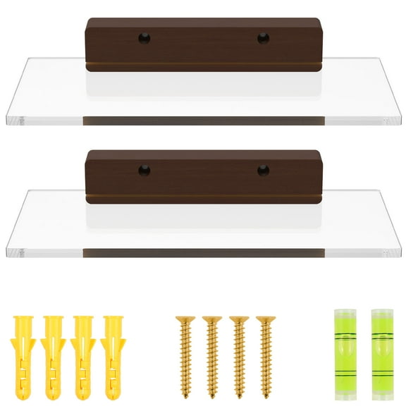 AEVXKHI 2PCS Floating Shelves, Solid Wood and Acrylic Wall Shelves, Clear Book Display Shelves, Decorative Floating Wall Shelves, for Living Room Bedroom Office