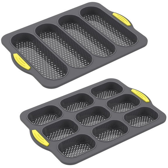 AEVXKHI 2PCS Silicone Bun Baking Mold Tray, Hamburger Bun Pan, Soft Homemade Bread Pan, Easy Demold Cake Mold Pan, 3/4/9 Cavity Cake Baking Tray for Microwave Oven Refrigerator