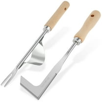 AEVXKHI 2PCS Stainless Steel Weed Puller Tool, Lightweight Garden Weed Grabber Crack Weeder Tool, Weed Remover Tool Set with Wooden Handle, Manual Lawn Crevice Gardening Tool