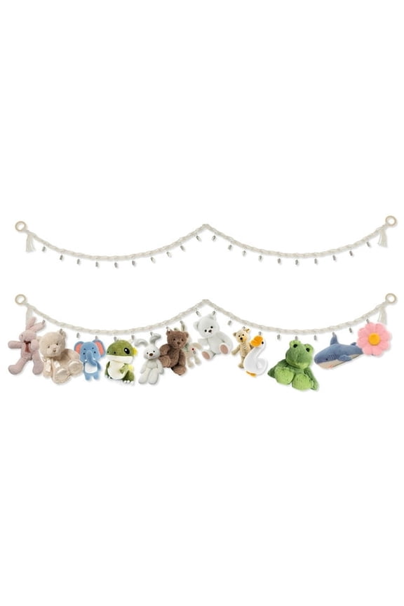 2PCS Stuffed Animals Storage Hammock with Removal Clips Space Saving Stuffed Animals Storage Chain Cotton Rope Stuffed Animals Holder Portable Hanging Hammock Storage for Hats Toys Dolls