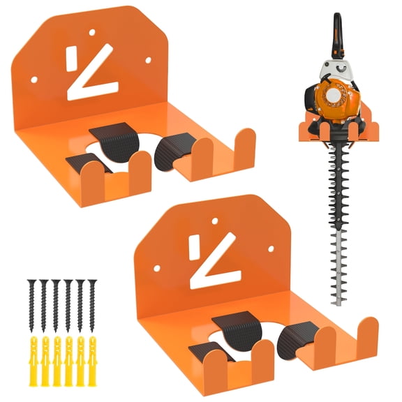 AEVXKHI 2PCS Trimmer Rack, Wall Mounted Grass Trimmer Hanger, Metal Garden Tool Hanger Organizer, Garage Wall Storage Rack for Leaf Blower Shovel Rake