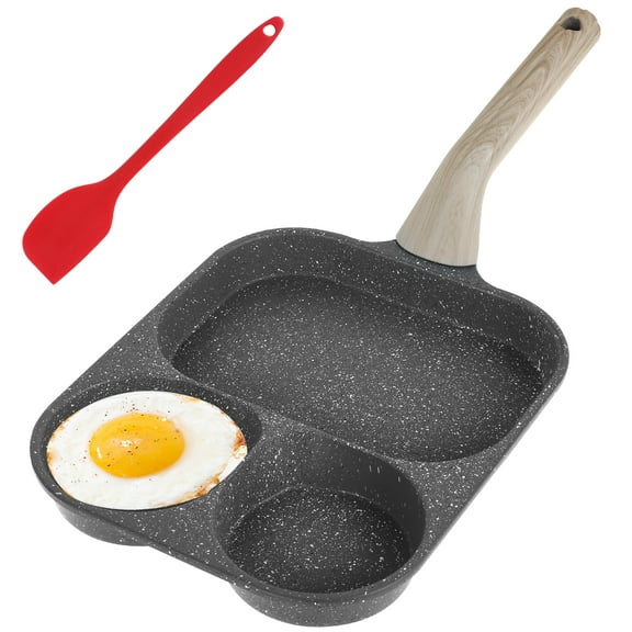 AEVXKHI 3 in 1 Non Stick Breakfast Frying Pan, Aluminium Alloy Egg Frying Pan with Maifan Coating, Wood Handle Omelette Pan for Induction Cooker Gas Stove
