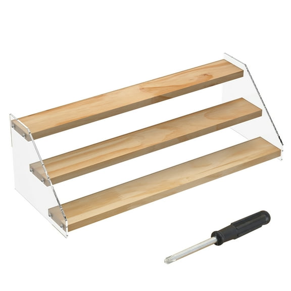 AEVXKHI 3 Layers Spice Rack Organizer, Acrylic Clear Solid Wood Step Shelf, Seasoning Storage Holder, Spice Storage Display Shelf Suitable for Cabinet