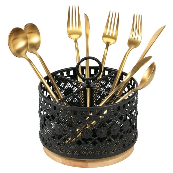 AEVXKHI 360 Degree Rotating Silverware Utensil Caddy with 4 Compartment, Metal Flatware Caddy with Handle, Cutlery Caddy Holder for Party Camping Picnic Buffet