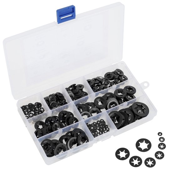AEVXKHI 360PCS Internal Tooth Star Clip Washers Manganese Steel Locking Washers, Rustproof Quick Speed Nuting Fastener for Machinery