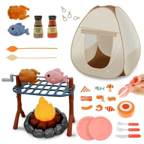 AEVXKHI 39PCS Kids Camping Set for Indoor Outdoor Interesting Pop Up Style Kids Play Tent Set Easy To Clean Compact Outdoor Camp Toy Set With Lights for Boys Girls