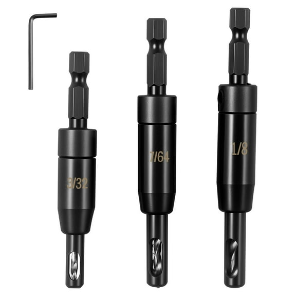 AEVXKHI 3PCS Self Centering Drill Bit Set with Hexagonal Wrench, 3/32" 7/64" 1/8" Self Centering Drill Bit, Self Centering Hinge Drill Bit Set for Hex Shank Drill Black