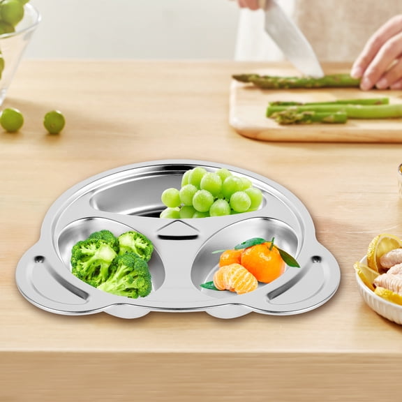 AEVXKHI 3PCS Stainless Steel Divided Plates, 3 Sections Lovely Panda Shape Divided Plates, Dishwasher Safe Metal Divided Plates for Home School Picnic Camping