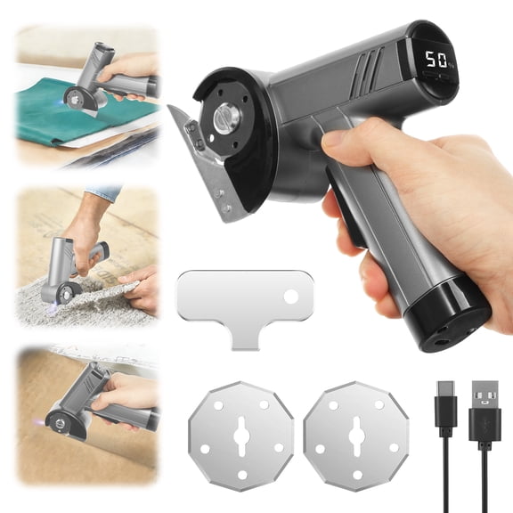 AEVXKHI 4.2V Cordless Cutting Tool, Cardboard Cutter with LED Display, Rechargeable Cardboard Box Cutter with Steel 3 Blades, Power Rotary Cutter Electric Scissor for Carpet Leather Cardboard
