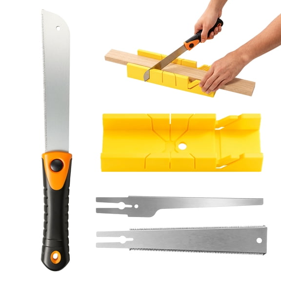 AEVXKHI 4-Piece Miter Box and Saw Set, 12 inch Manual Miter Saw with 3 Interchangeable Blades for Wood, PVC, and Metal Cutting