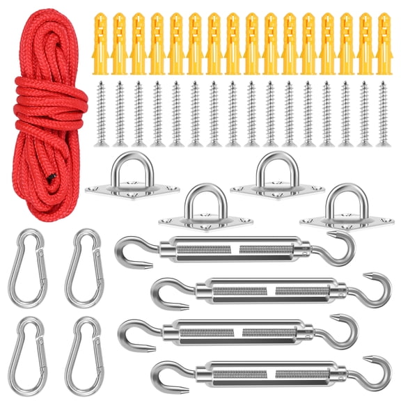 AEVXKHI 45PCS Shade Sail Hardware Kit, Shade Sail Fixing Accessories, 304 Stainless Steel Complete Awning Attachment Set for Outdoor Garden Yard